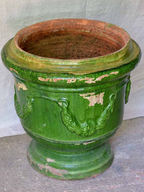 Large French garden urn with Green glaze from St John De Fos - three available 25¼  Cheap