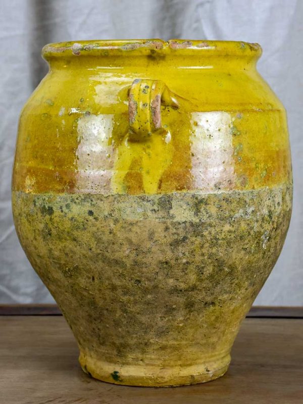 Antique French confit pot with yellow glaze 10 ¾  Supply