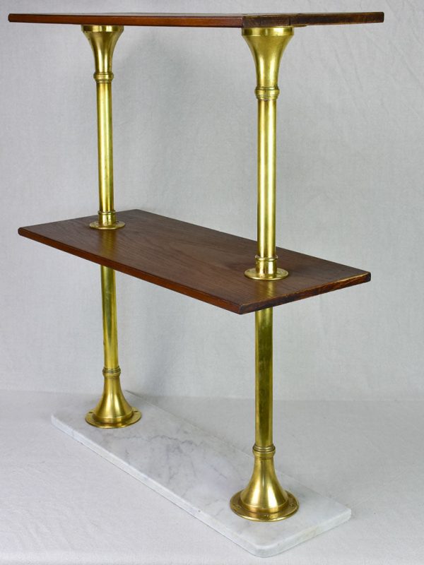 1950 s display stand with three shelves - marble, brass and mahogany 33½   Sale