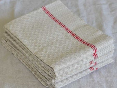 Set of eight antique French teatowels - checkered with red stripes Discount