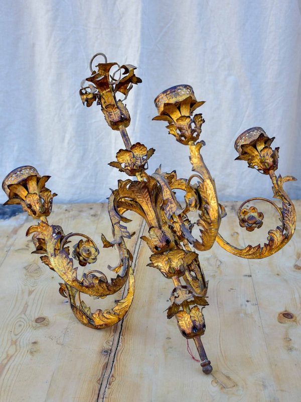 Mid-century Spanish chandelier - gold tole Sale