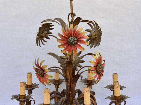 Mid century tole chandelier with daisies and eight lights 24¾  Sale