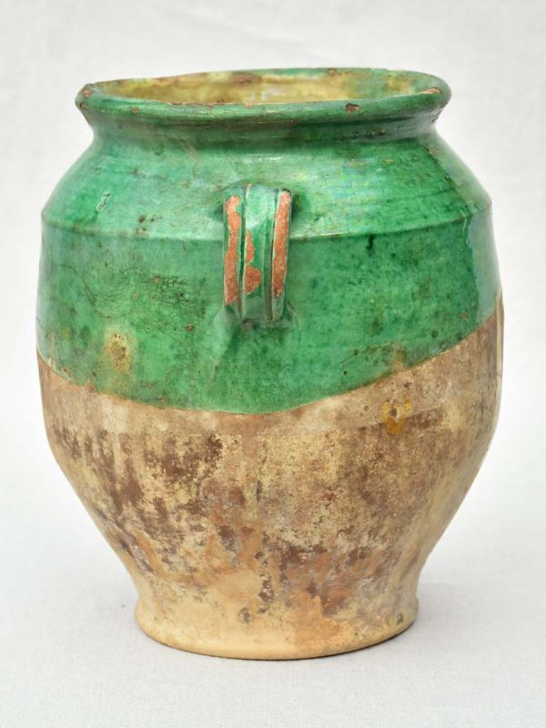 19th Century French confit pot with green glaze 11½  Online Sale