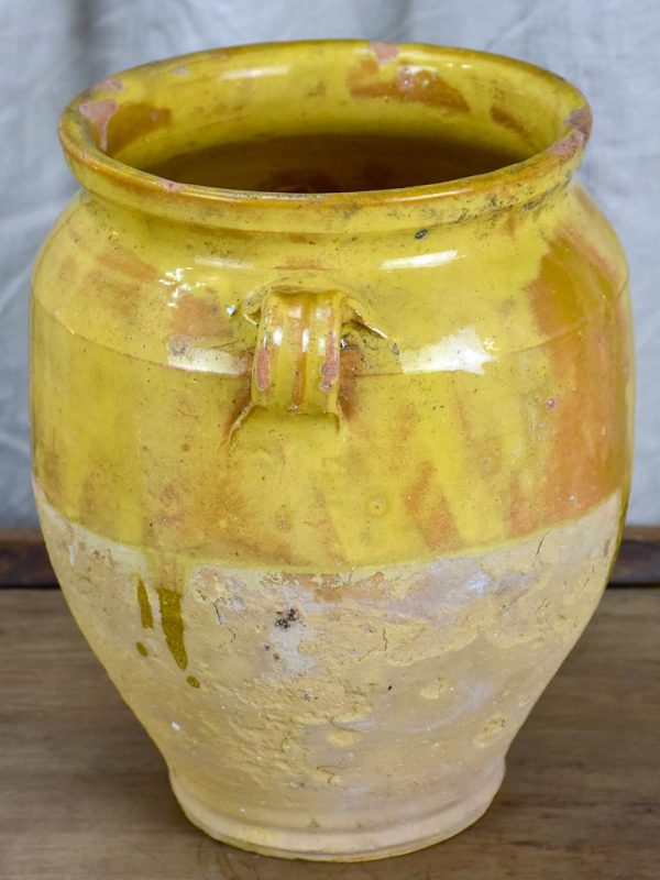 Antique French confit pot with yellow glaze 9 ¾  Hot on Sale