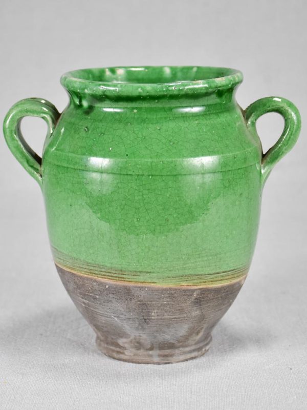 Small antique French confit pot with green glaze 7½  Online Hot Sale