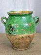 Antique French confit pot with green glaze 10¾  Supply