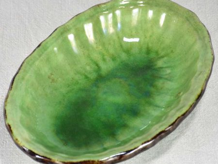 Antique French oval bowl from Dieulefit with green glaze 11  Online Sale