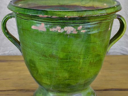 Antique French garden planter with green glaze and handles Cheap