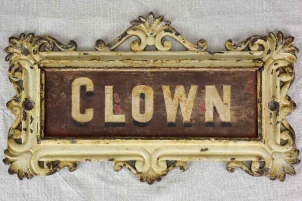 RESERVED JS  Clown  antique French horse stable nameplate on Sale