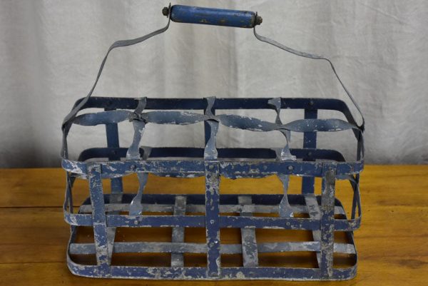 Large antique French bottle carrier - 8 bottles For Sale