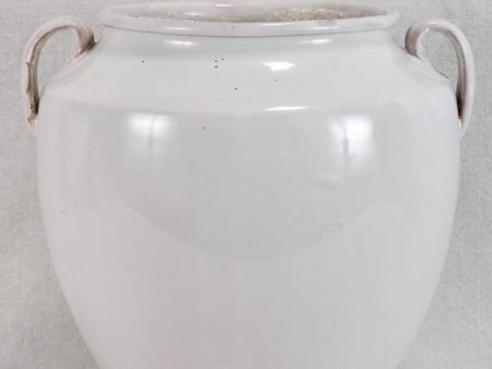 Antique French egg pot with white glaze & two handles - Martres Tolosane 9¾  Fashion