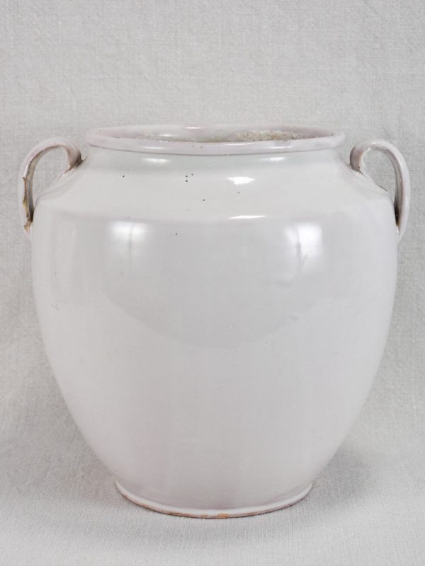 Antique French egg pot with white glaze & two handles - Martres Tolosane 9¾  Fashion