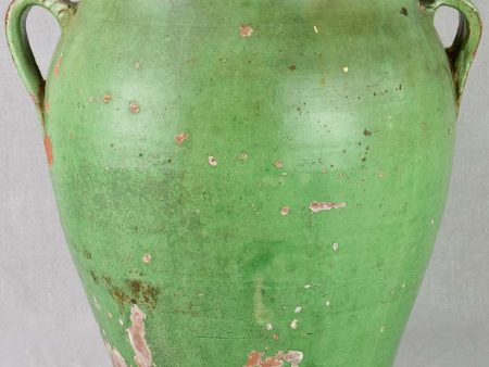 Large 19th Century French preserving pot with green glaze 17¼  For Sale