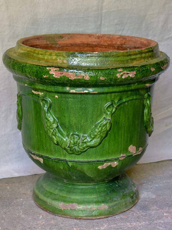 Large French garden urn with Green glaze from St John De Fos - three available 25¼  Cheap