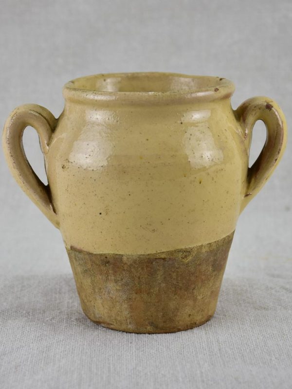 Rare small antique French confit pot with beige glaze 4¼  Cheap