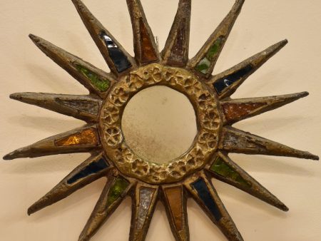 Sunburst mirror (Line Vautrin style) bronze & lead Online