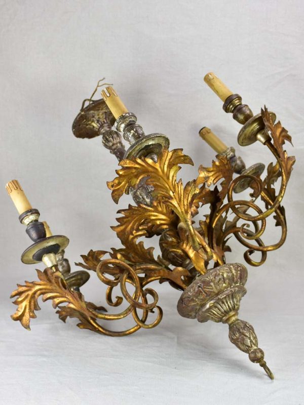 Antique French tole chandelier with leaf decorations For Discount