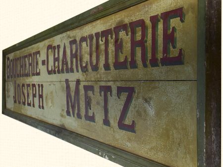 Large antique French wooden sign from a butcher s shop in Metz 21¾  x 97¾  For Sale