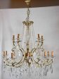 Pair of large crystal and brass chandeliers with 15 lights from the 1940 s 35½  diameter Online Sale