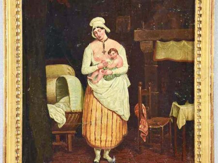 19th Century French painting of a nurse and baby 12½  x 15  on Sale