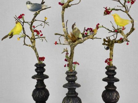 Collection of three artisan made birds on branches mounted on salvaged wooden supports 18  Online now