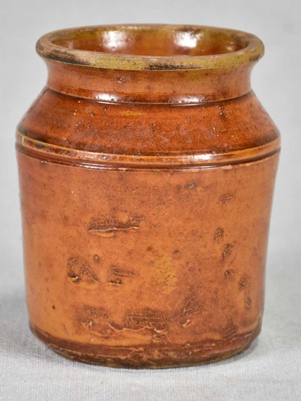 Small antique French preserving pot with orange   ochre glaze Discount