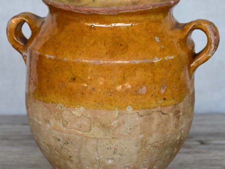 Small antique French confit pot with yellow   orange glaze 7½  Online Sale