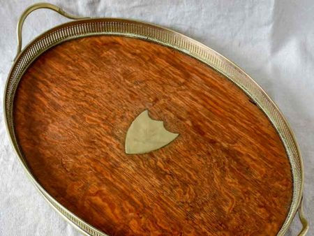 Antique English silver plate and oak based gallery tray 15¾  x 25¼  Hot on Sale