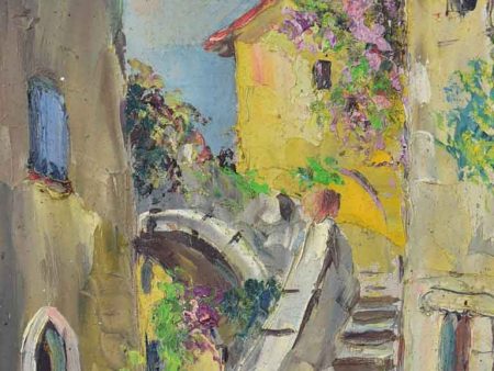 Small vintage French painting of a Provencal village 8¾  x 10¼  Sale