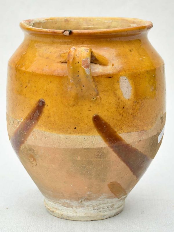 Antique French confit pot with yellow-orange glaze 8¼  Online now