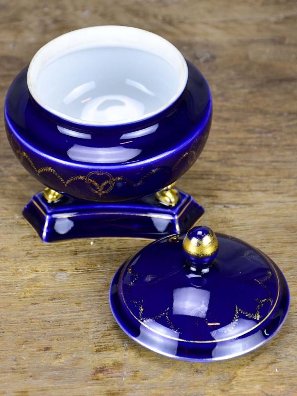 Cobalt blue Sèvres porcelain sugar bowl Online now