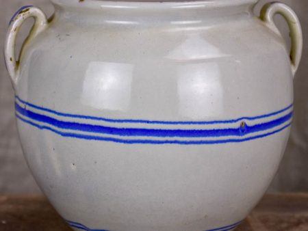 Antique French preserving pot - white with blue stripes Fashion