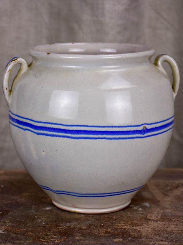 Antique French preserving pot - white with blue stripes Fashion