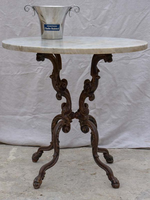 19th Century Italian marble top garden table with cast iron base Online now