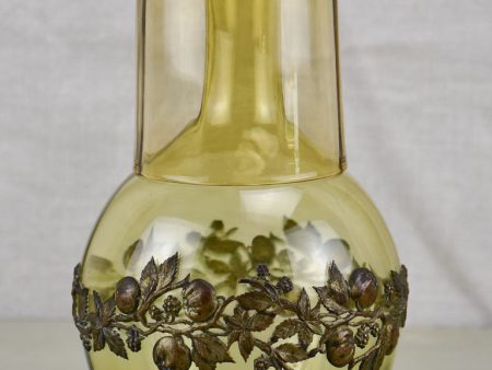 Napoleon III bedside water carafe and glass - smokey amber crystal with copper decoration Online Hot Sale