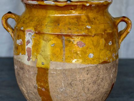 Antique French preserving pot with yellow glaze and handles 9 ½   Discount