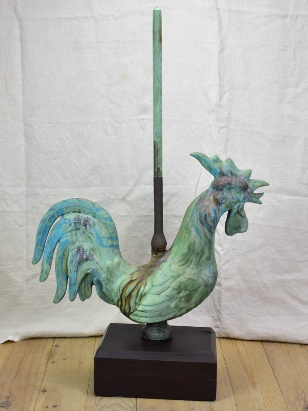 Antique French weathervane rooster mounted on timber block Cheap