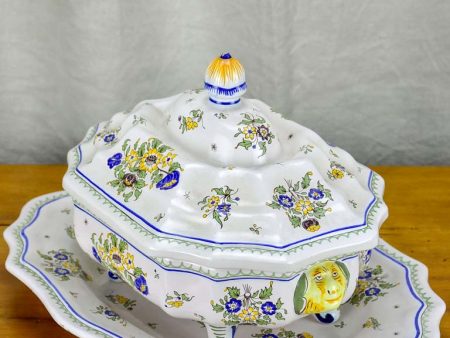 Large mid century Moustiers faience soup tureen and platter on Sale