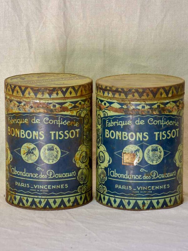 Pair of 1930 s lolly tins branded Bonbons Tissot - blue and sage Cheap