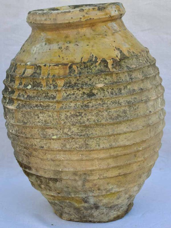 18th century Greek olive jar - ribbed with yellow glaze 22¾  For Cheap