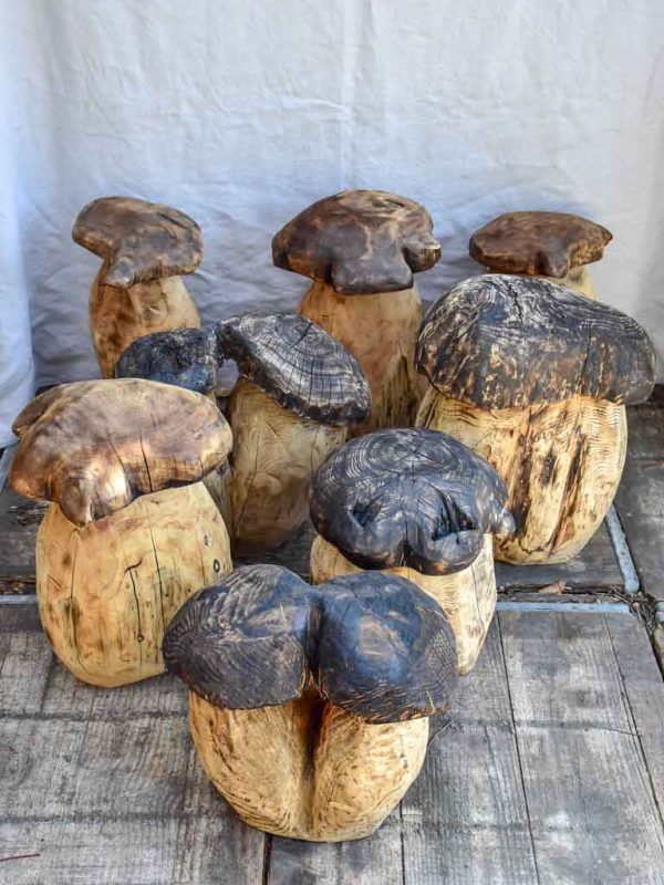 Collection of SEVEN artisan made garden stools - carved mushrooms   toadstools Fashion