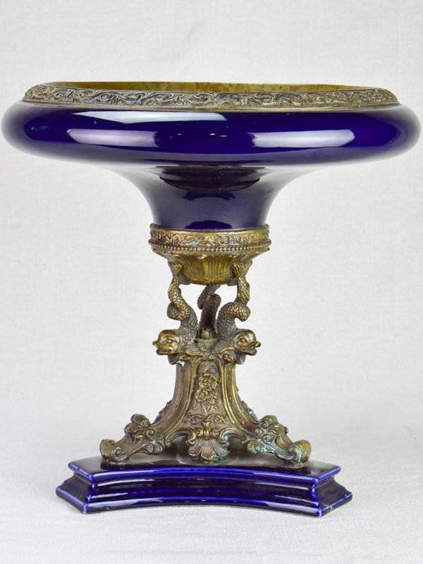 Napoleon III bronze and blue faience table centerpiece Online Sale