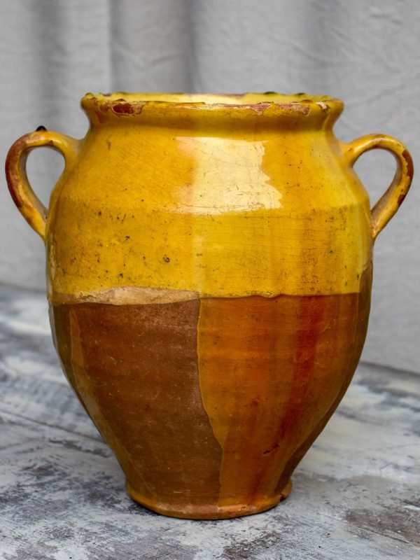 Antique French confit pot with yellow and green glaze 11  For Sale