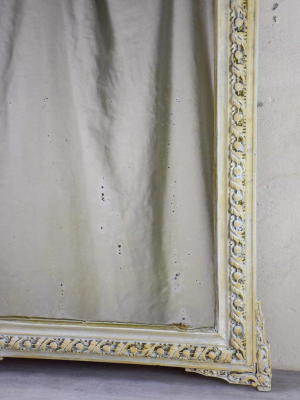 Antique French mirror with cornice and beige patina 26½  x 40½  on Sale