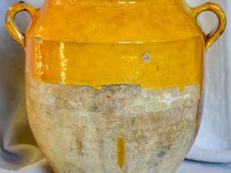 Large antique French confit pot with ocher glaze 11½  For Sale