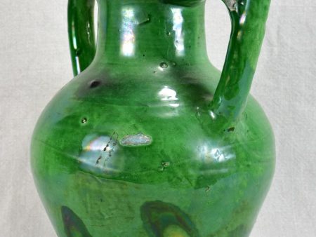 Antique French water cruche with emerald green glaze 12¼  Online Sale