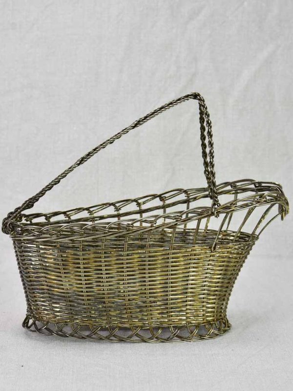 Antique French bottle carrier - woven metal For Sale