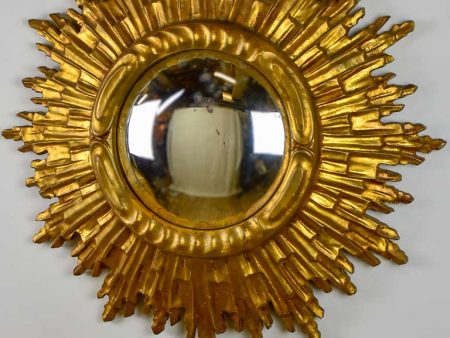 Mid century sunburst mirror with gold frame and convex mirror 23¾  Hot on Sale