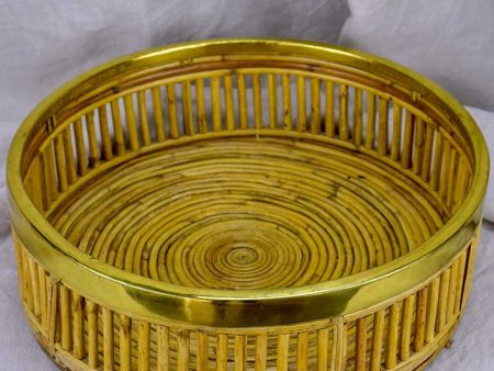 Vintage round bamboo and brass tray Supply