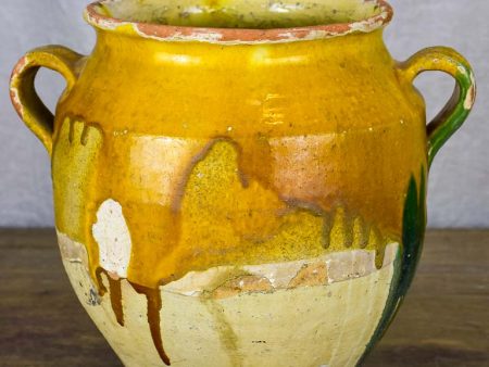 Antique French confit pot with yellow and green glaze 10¾  Online now